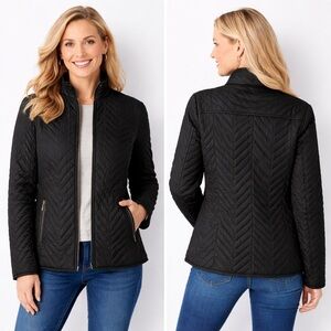 Charter Club Black Quilted Jacket PM Womens